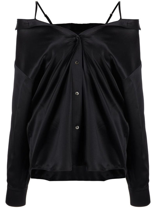 Black Off-the-shoulder Satin Shirt