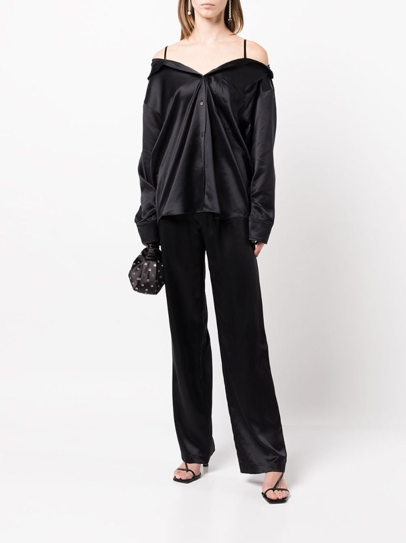 Black Off-the-shoulder Satin Shirt