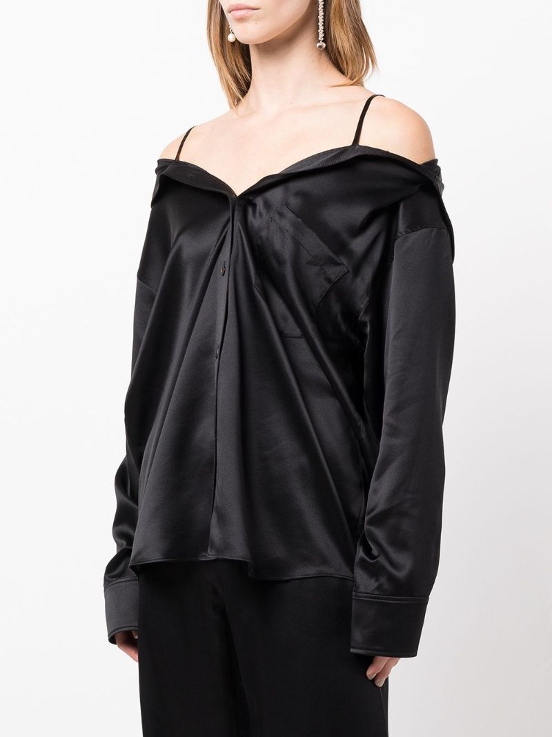 Black Off-the-shoulder Satin Shirt