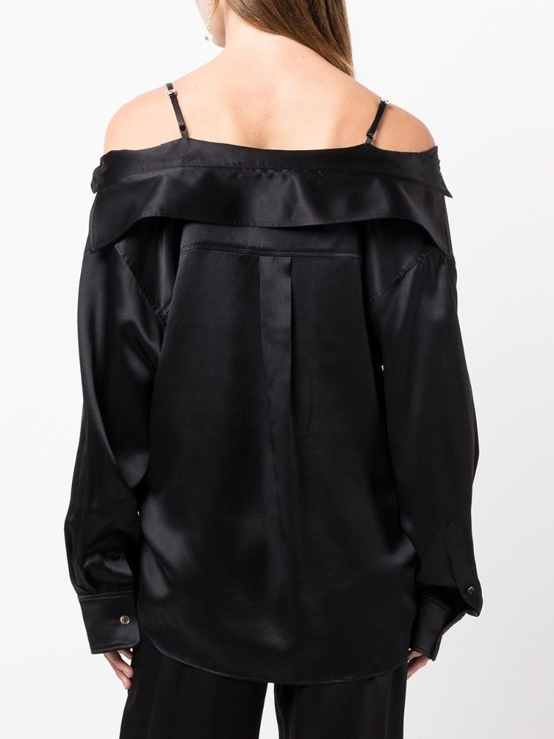 Black Off-the-shoulder Satin Shirt