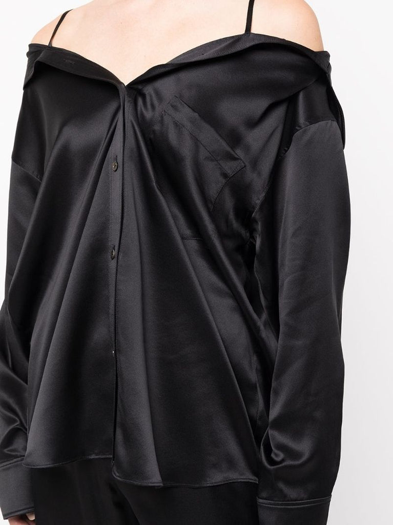 Black Off-the-shoulder Satin Shirt