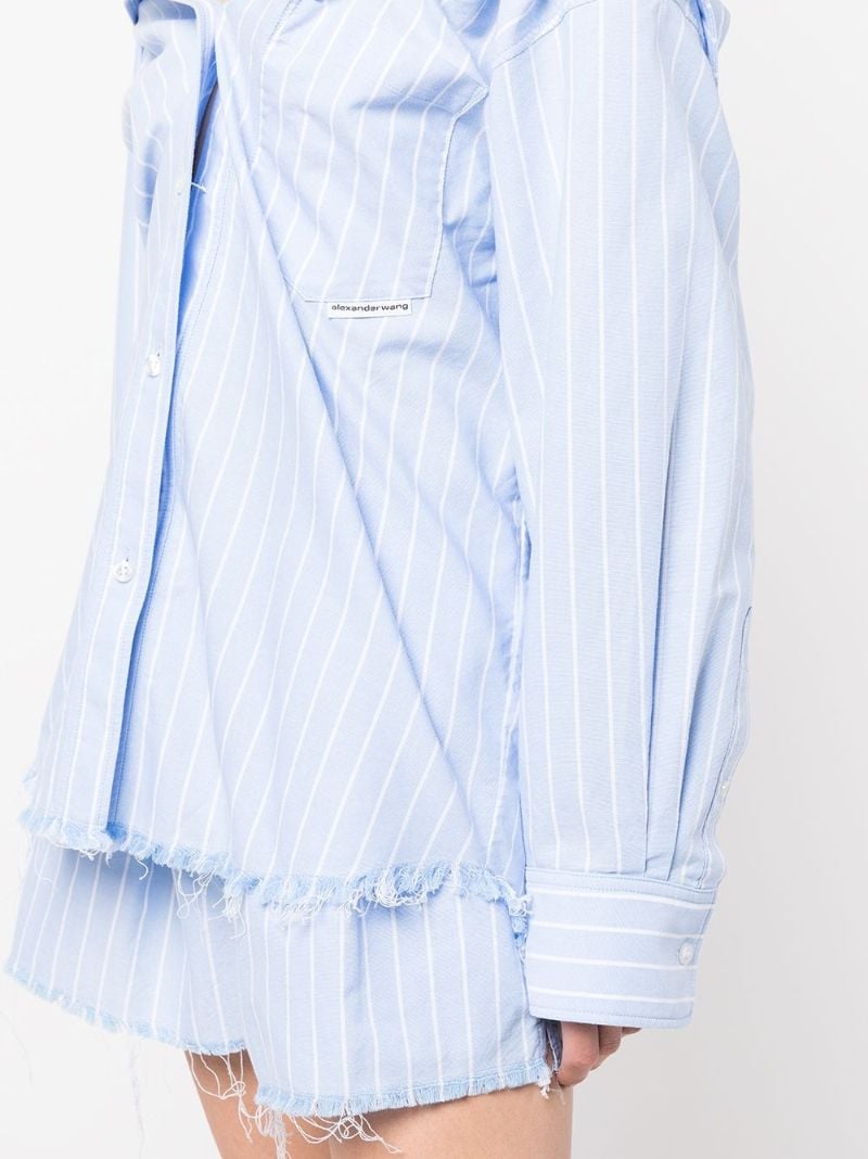 Blue Off Shoulder Striped Cotton Shirt