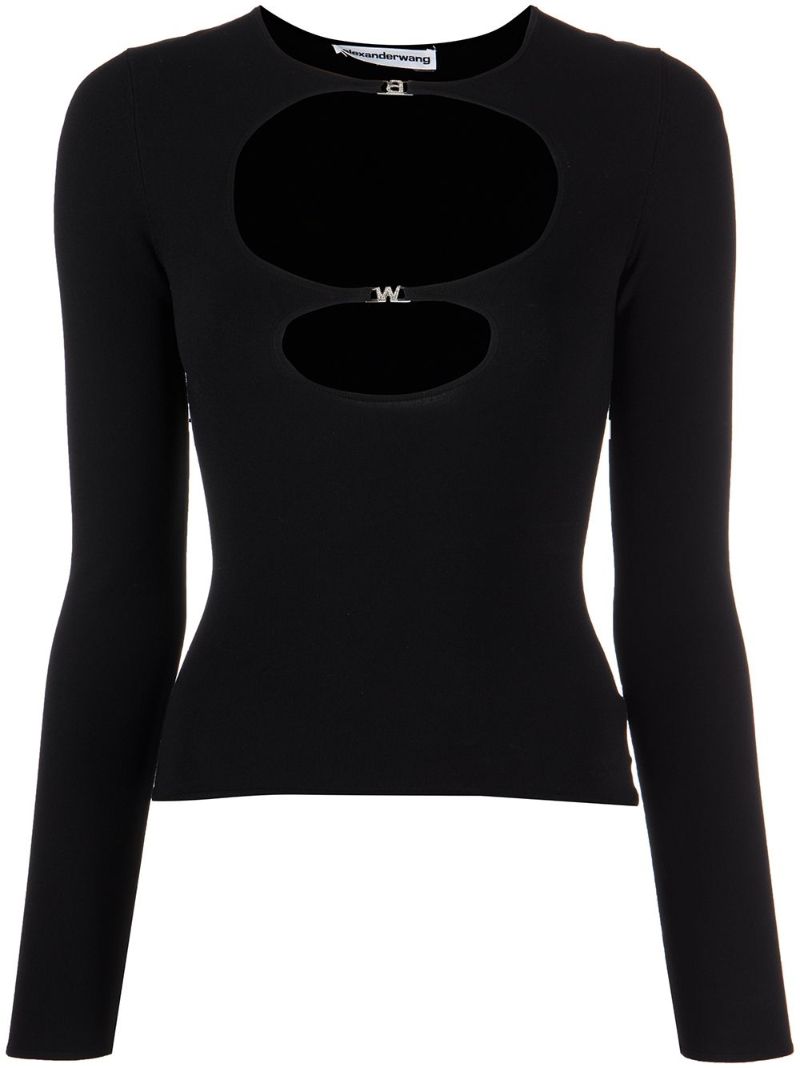 Black Crystal-embellished Cut-out Top