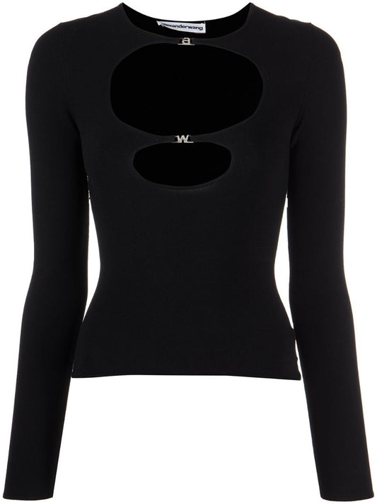 Black Crystal-embellished Cut-out Top
