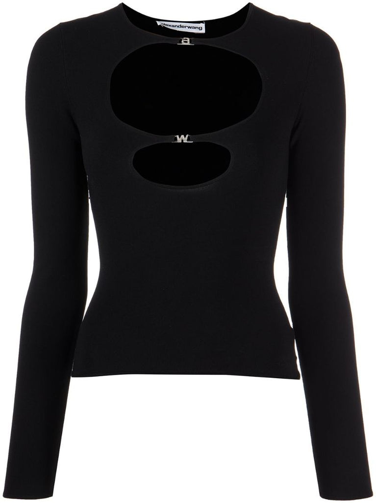Black Crystal-embellished Cut-out Top