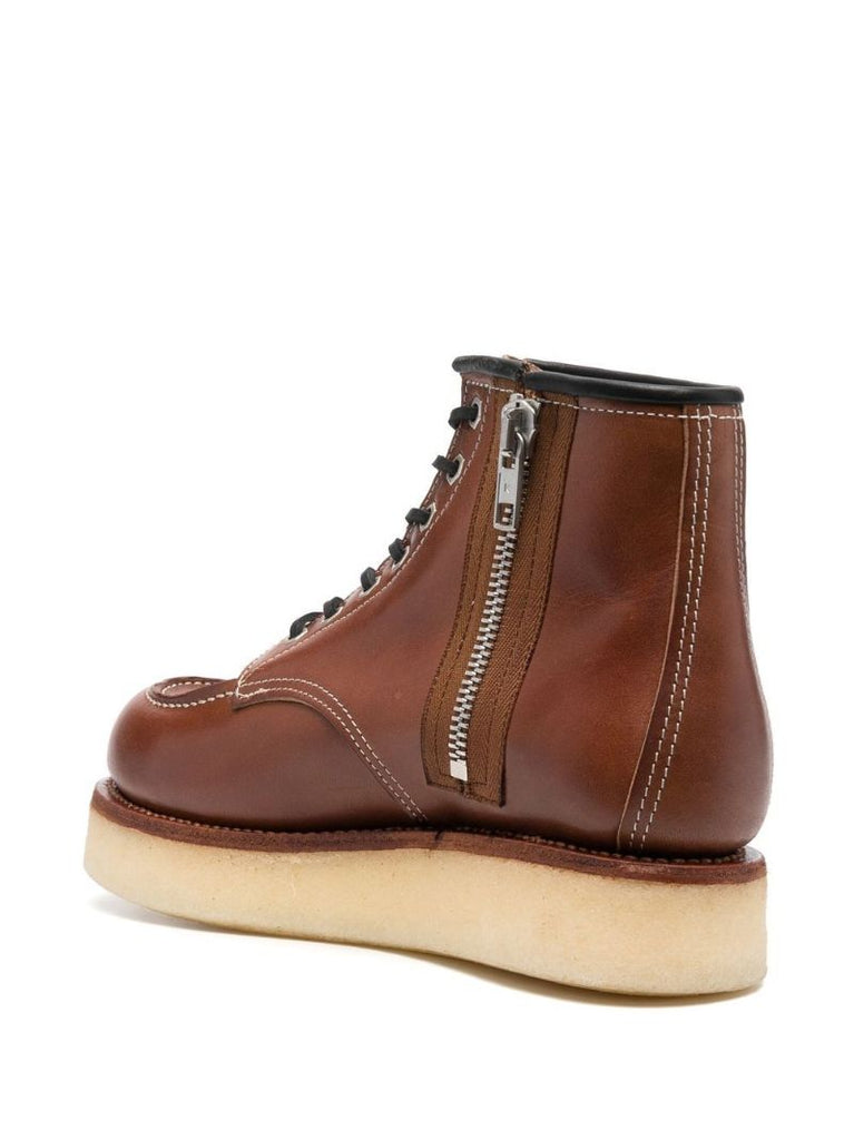 Brown Lace-up Leather Boots