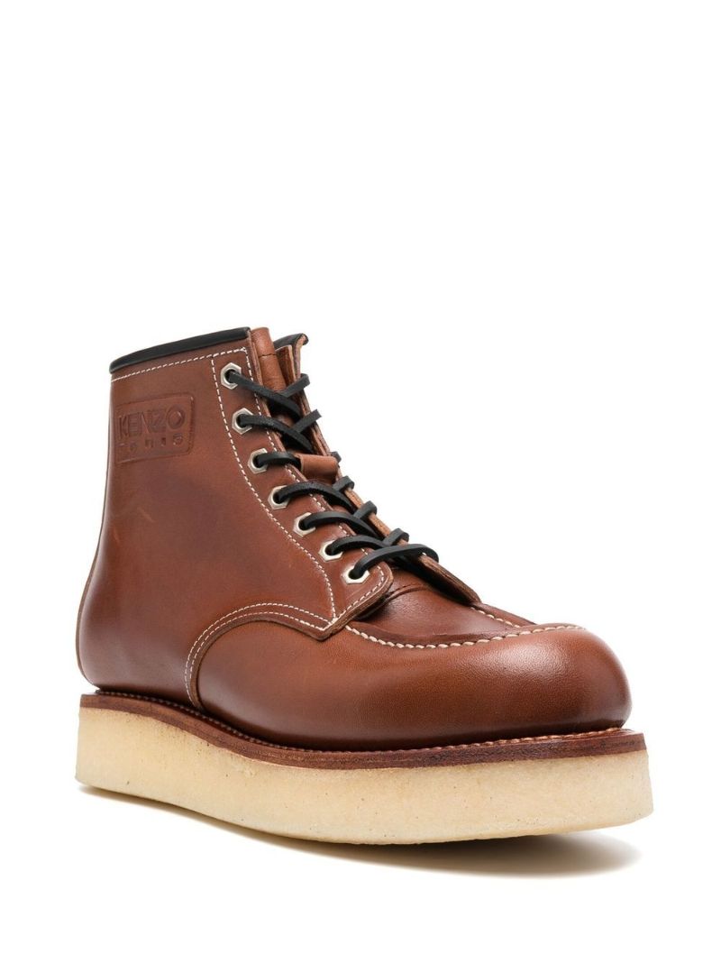 Brown Lace-up Leather Boots