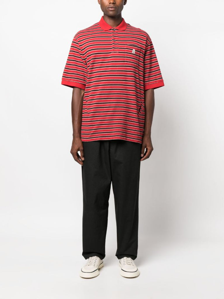 Red Striped PiquÃ_x0083_Â©-cotton Polo Shirt