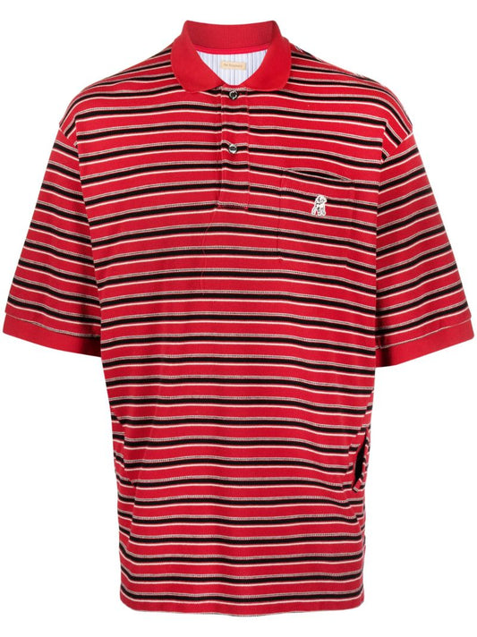 Red Striped PiquÃ_x0083_Â©-cotton Polo Shirt