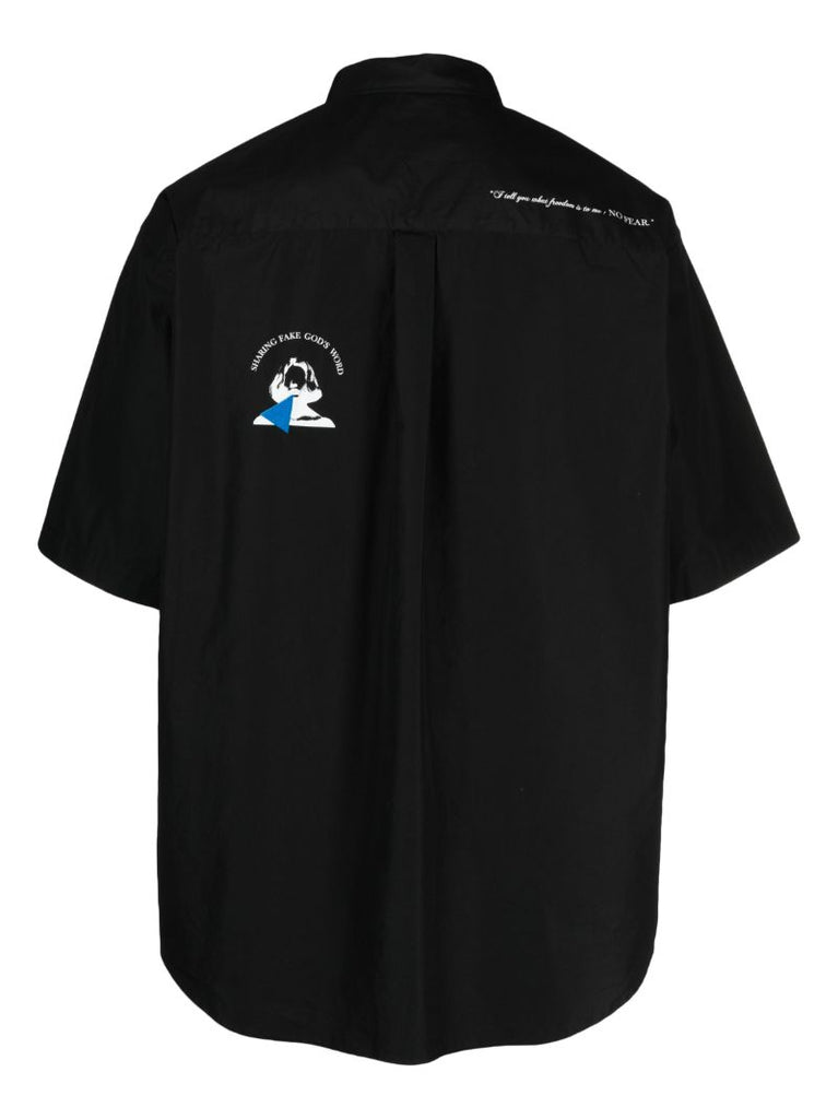 Blue Short-sleeve Cotton Shirt