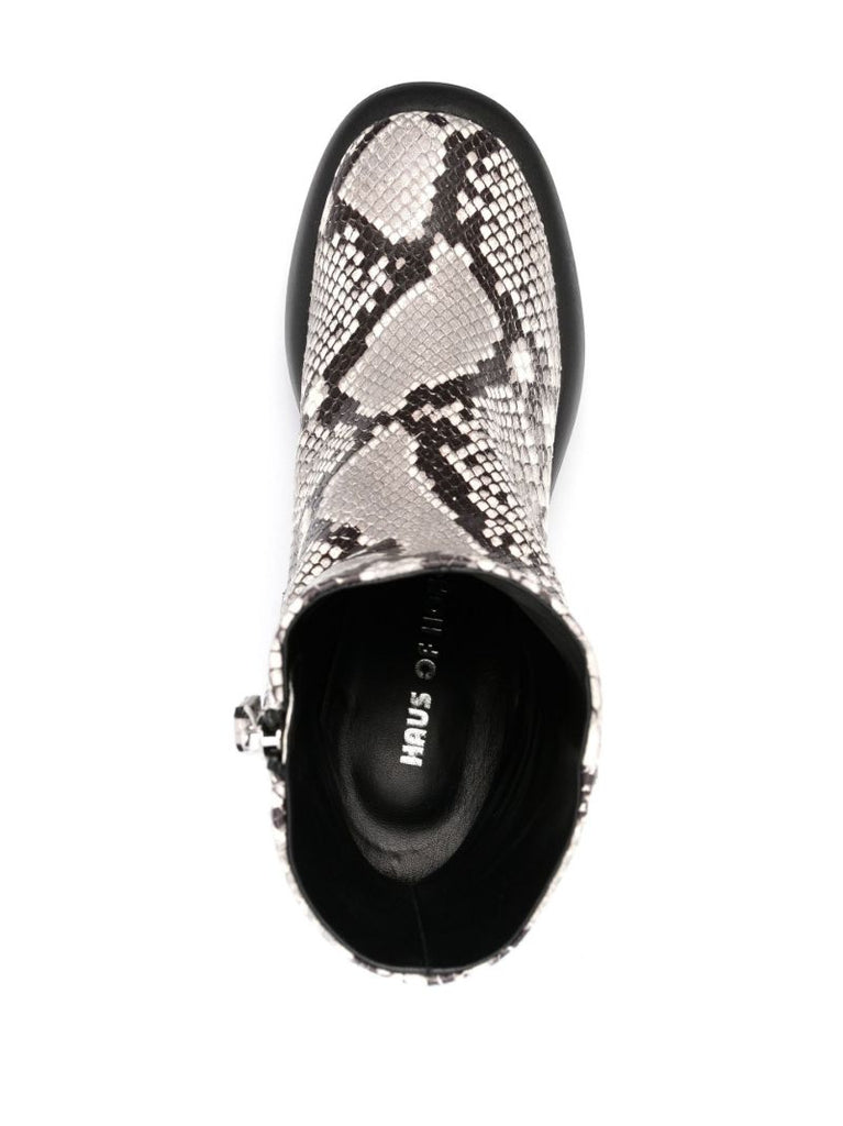 Grey Honey Bubble Snake Print Leather Ankle Boots