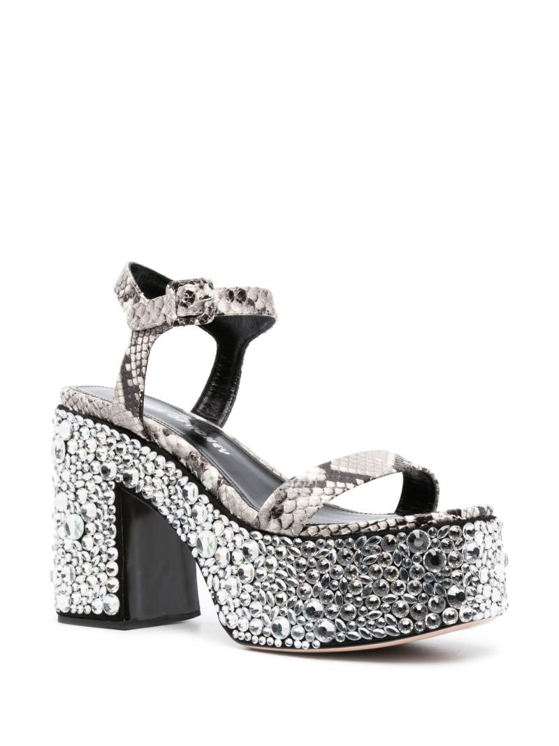 Grey Croco 65 Crystal Leather Sandals