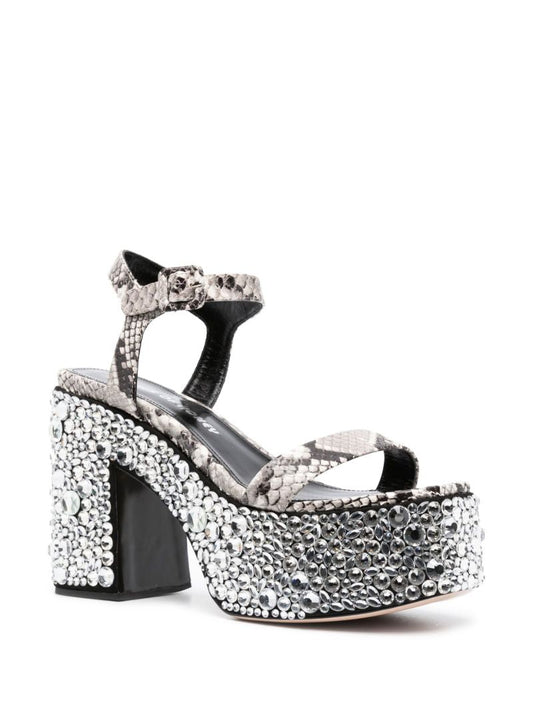 Grey Croco 65 Crystal Leather Sandals