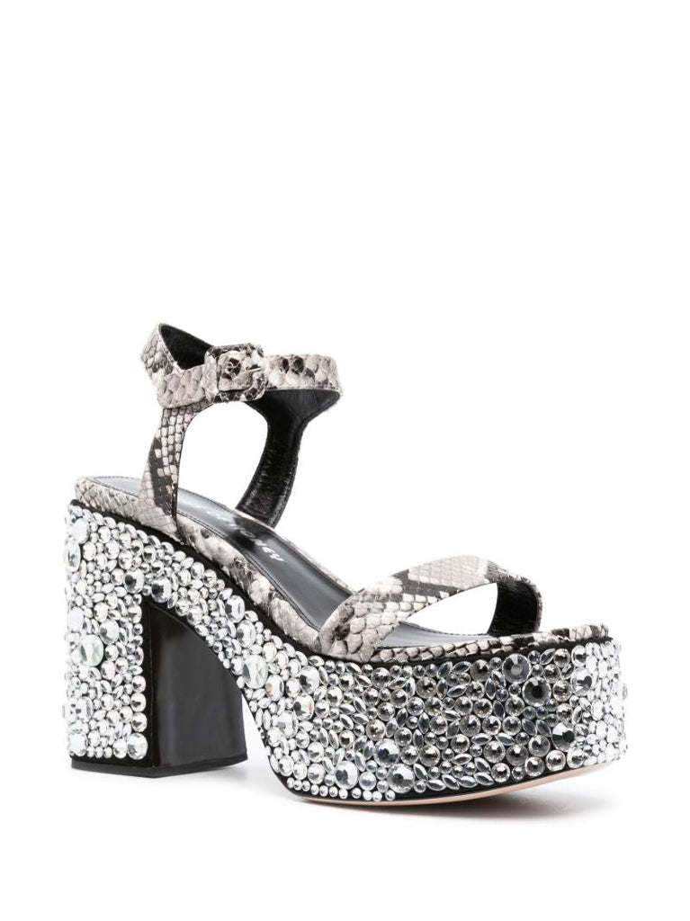 Grey Croco 65 Crystal Leather Sandals