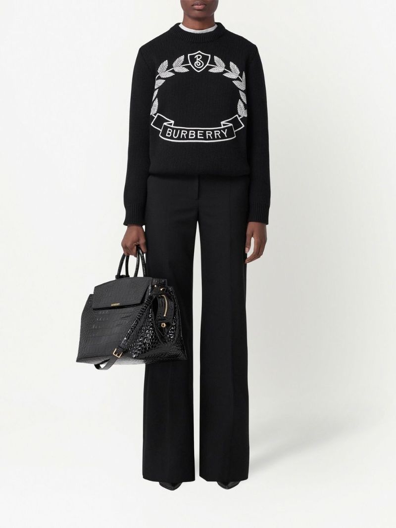 Black Oak Leaf Crest Embroidered Cashmere Sweater