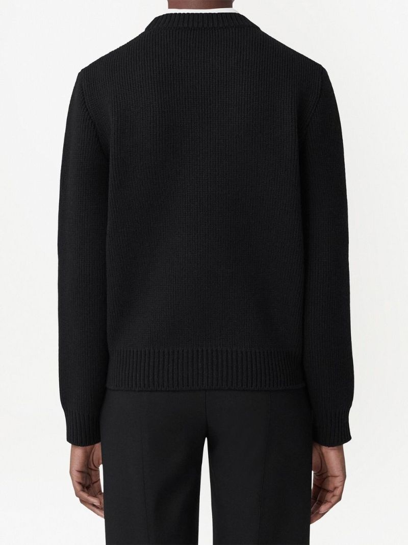 Black Oak Leaf Crest Embroidered Cashmere Sweater