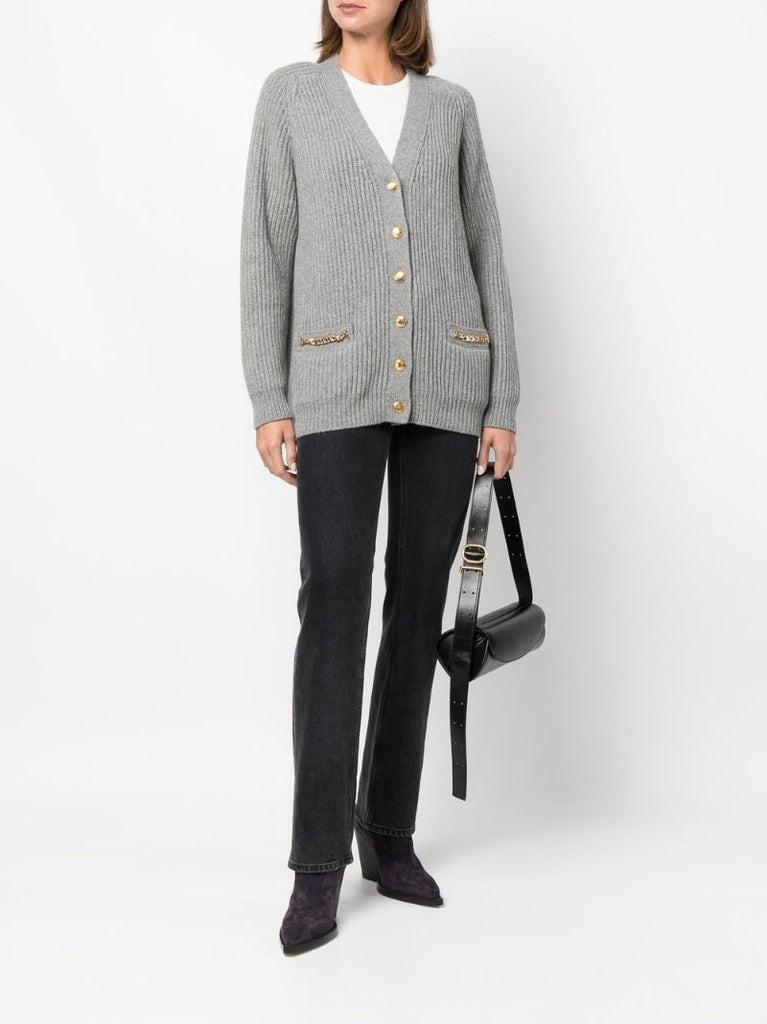 Grey Ribbed Cashmere Cardigan