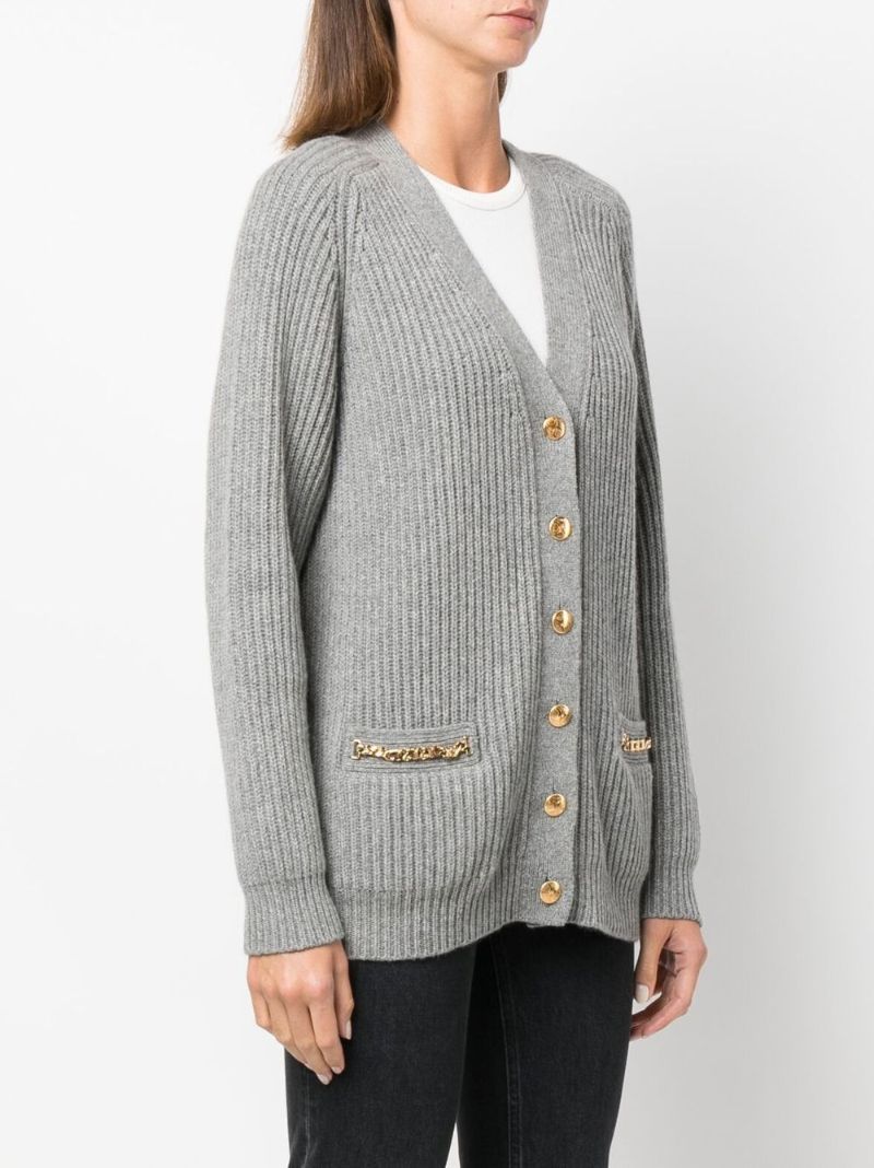 Grey Ribbed Cashmere Cardigan