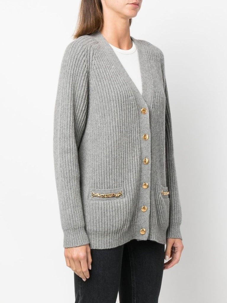 Grey Ribbed Cashmere Cardigan