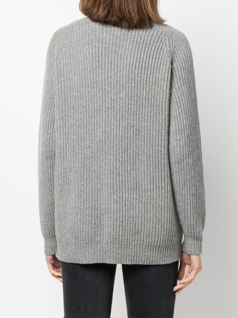 Grey Ribbed Cashmere Cardigan