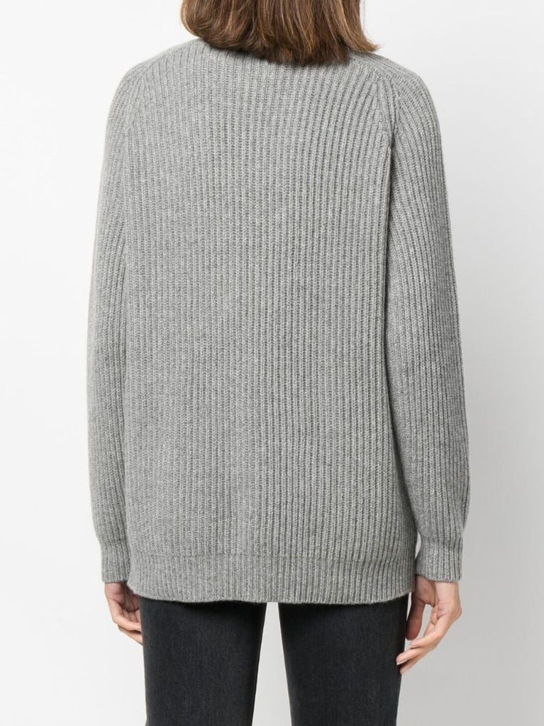Grey Ribbed Cashmere Cardigan