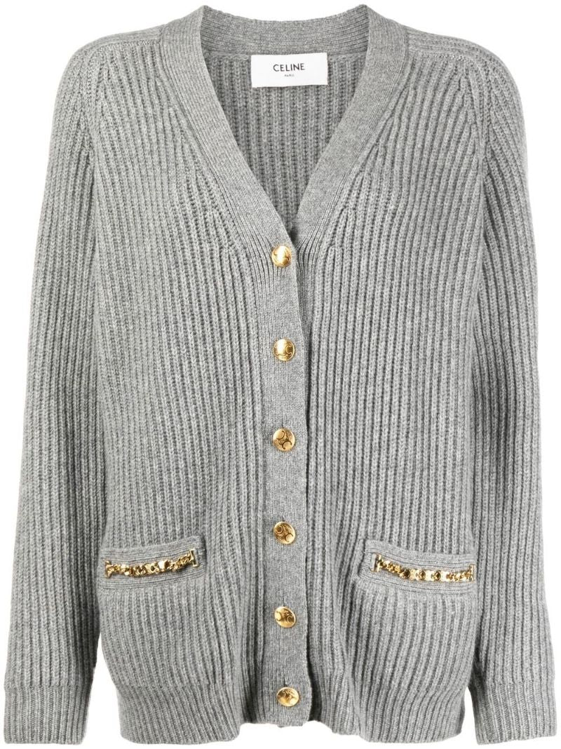 Grey Ribbed Cashmere Cardigan