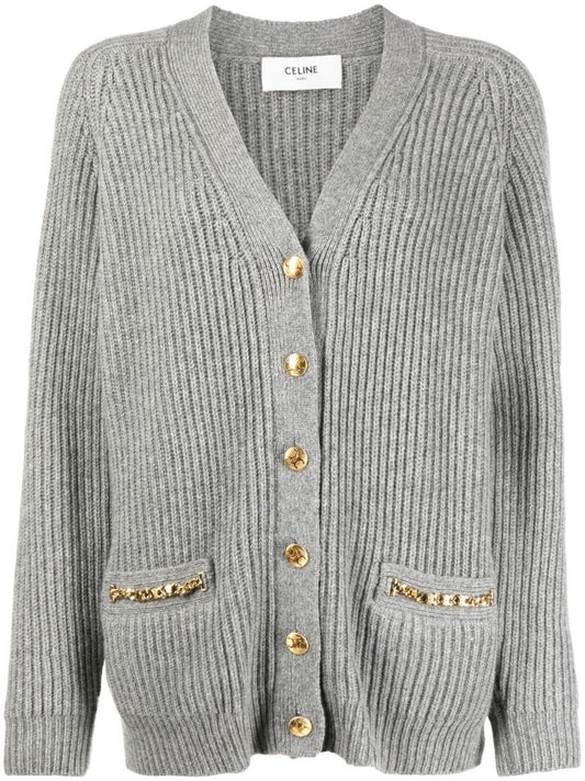 Grey Ribbed Cashmere Cardigan