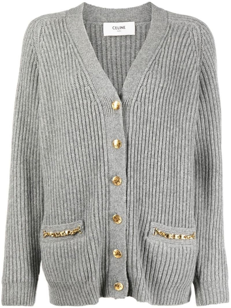 Grey Ribbed Cashmere Cardigan