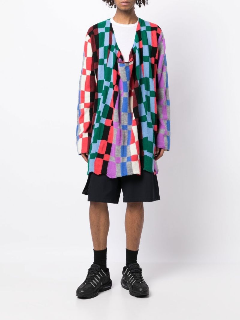 Grey Geometric Print Draped Wool Sweater