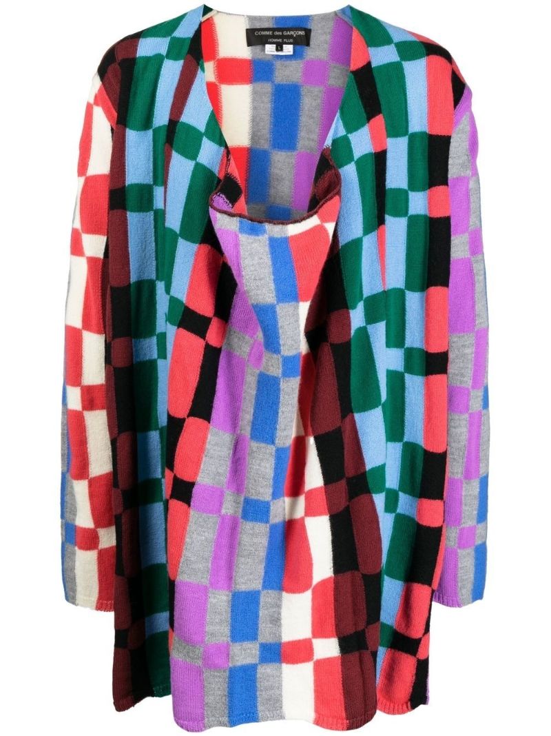 Grey Geometric Print Draped Wool Sweater