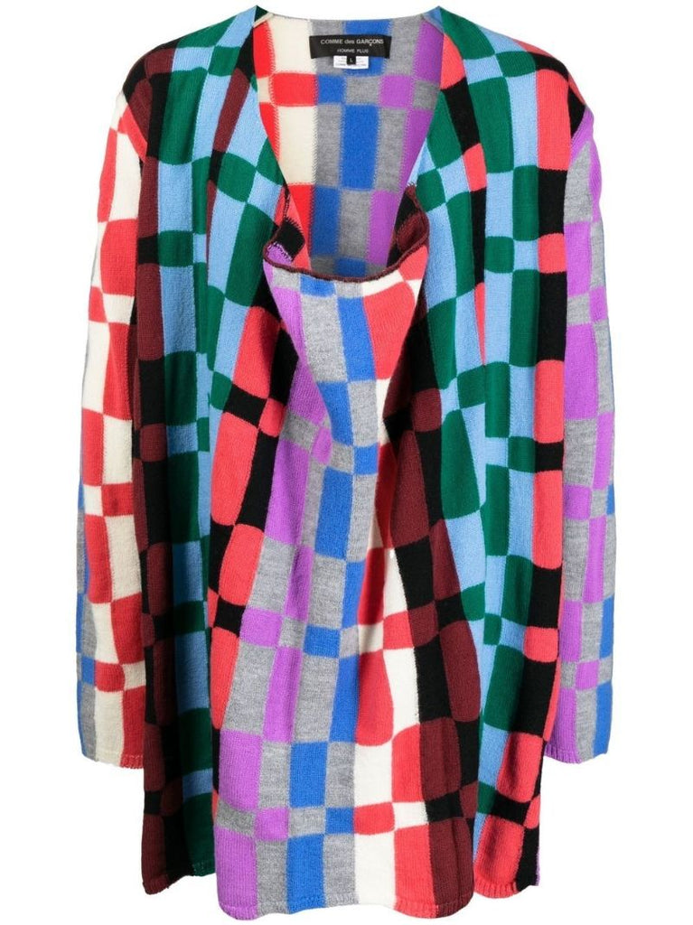Grey Geometric Print Draped Wool Sweater