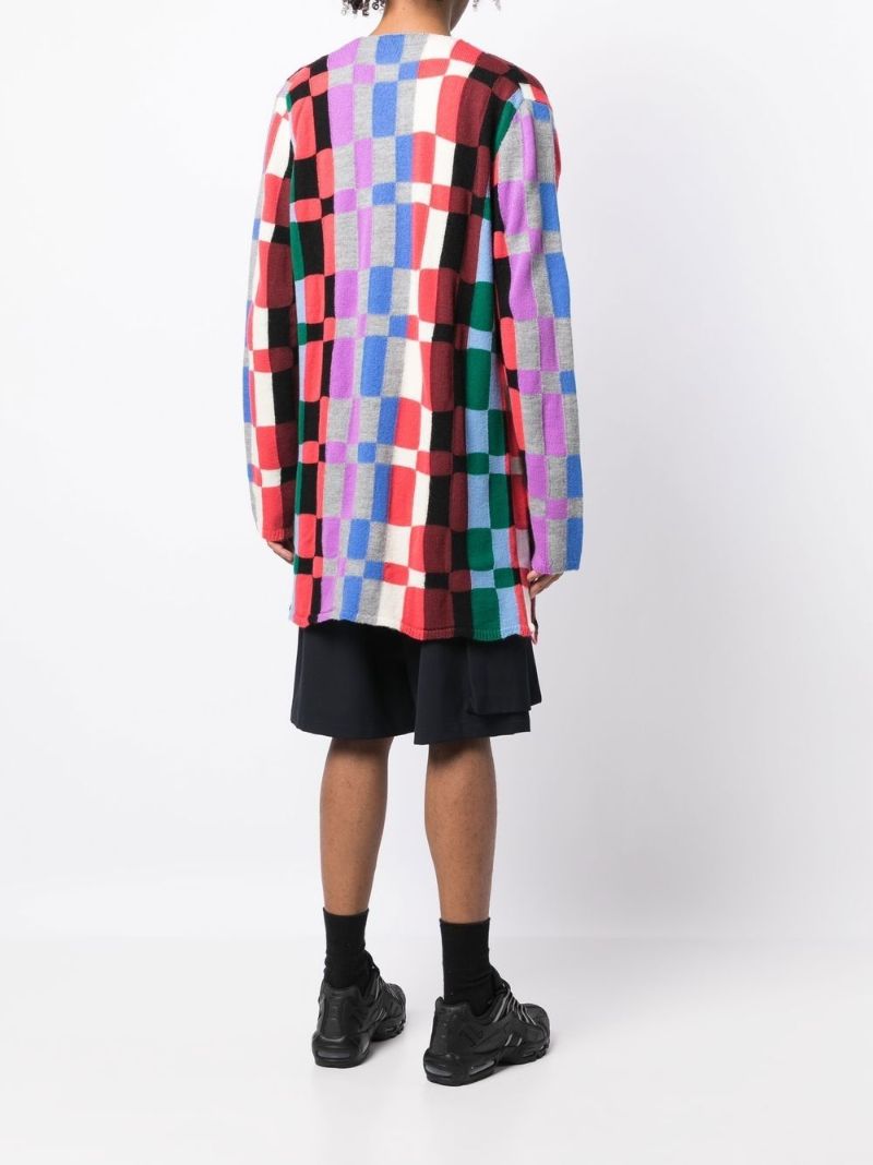 Grey Geometric Print Draped Wool Sweater