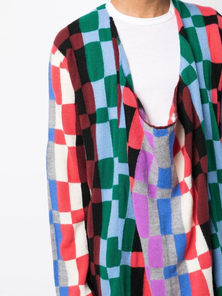 Grey Geometric Print Draped Wool Sweater