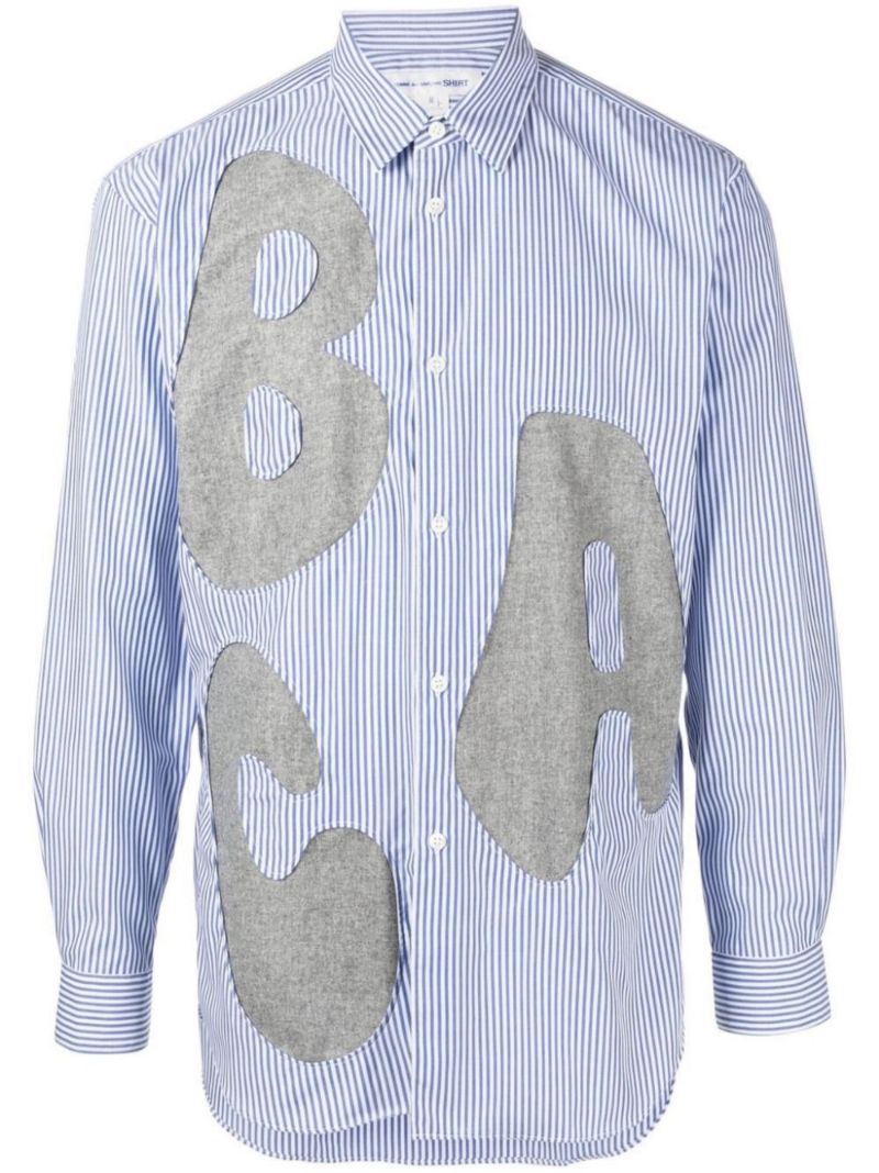 Blue Letter Cut-out Striped Shirt