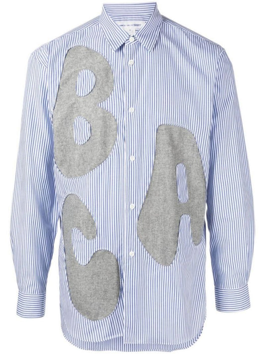 Blue Letter Cut-out Striped Shirt