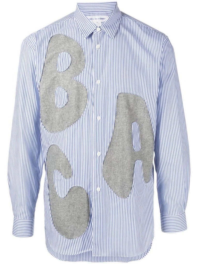 Blue Letter Cut-out Striped Shirt