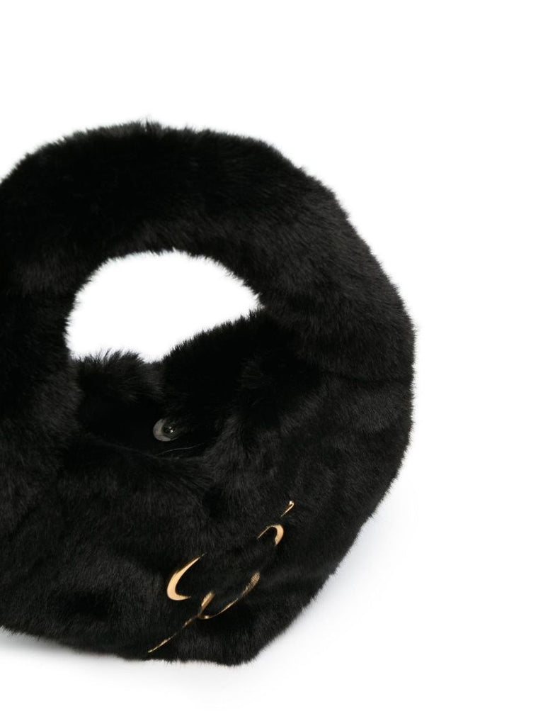 Black Logo Faux Fur Mini Bag