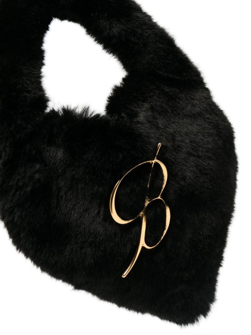 Black Logo Faux Fur Mini Bag