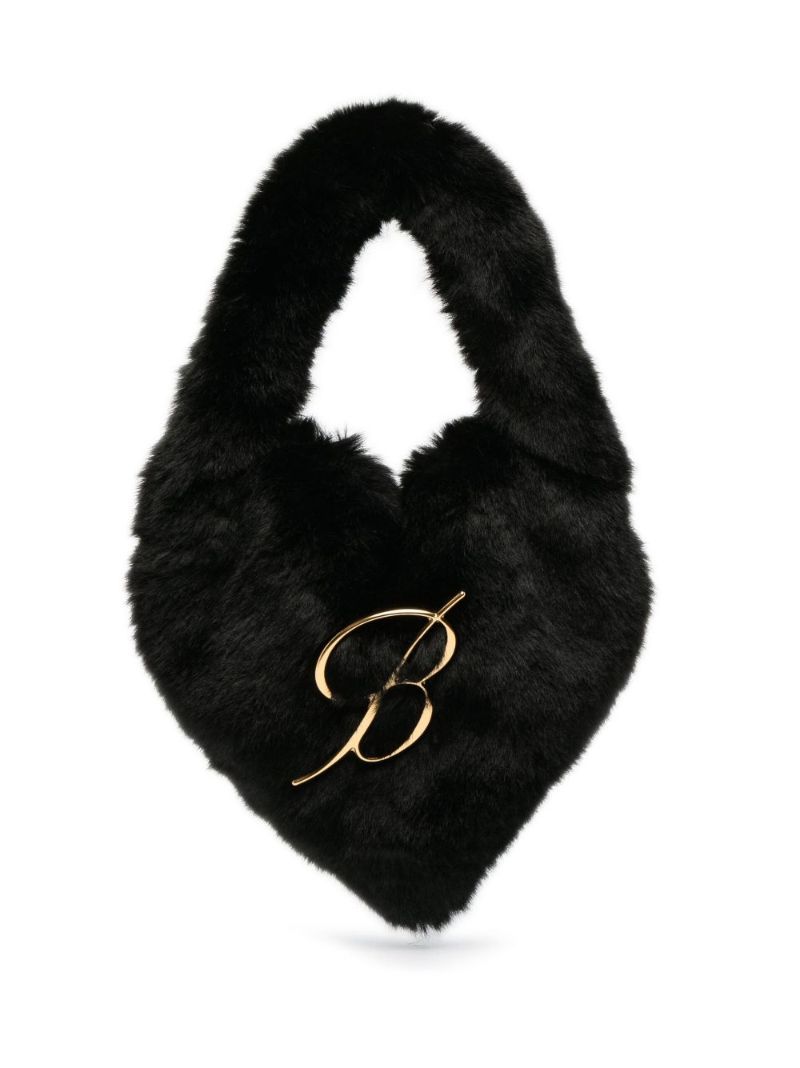 Black Logo Faux Fur Mini Bag