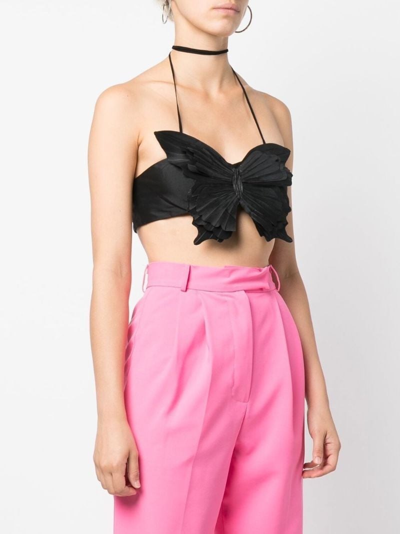 Black Butterfly Halterneck Crop Top