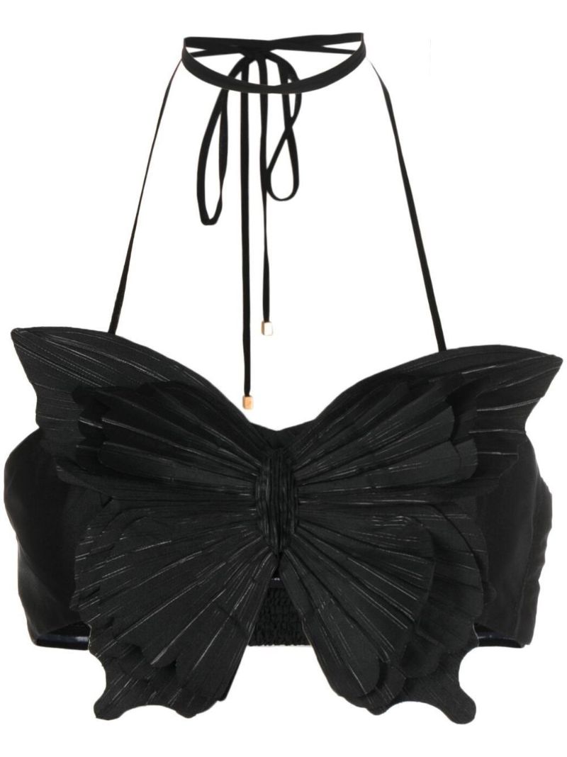 Black Butterfly Halterneck Crop Top