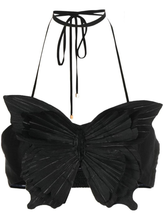 Black Butterfly Halterneck Crop Top