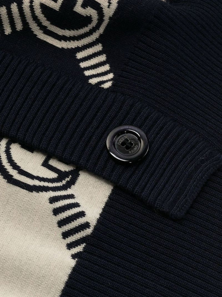 Blue Gg Reversible Wool Cardigan