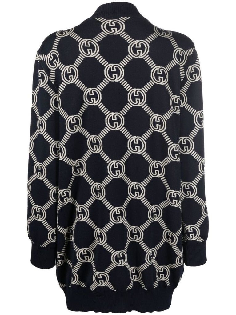 Blue Gg Reversible Wool Cardigan