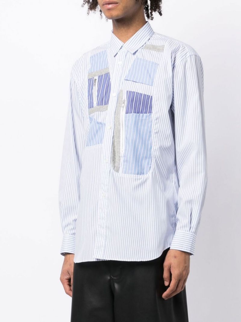 Blue Patchwork Striped Cotton Shirt