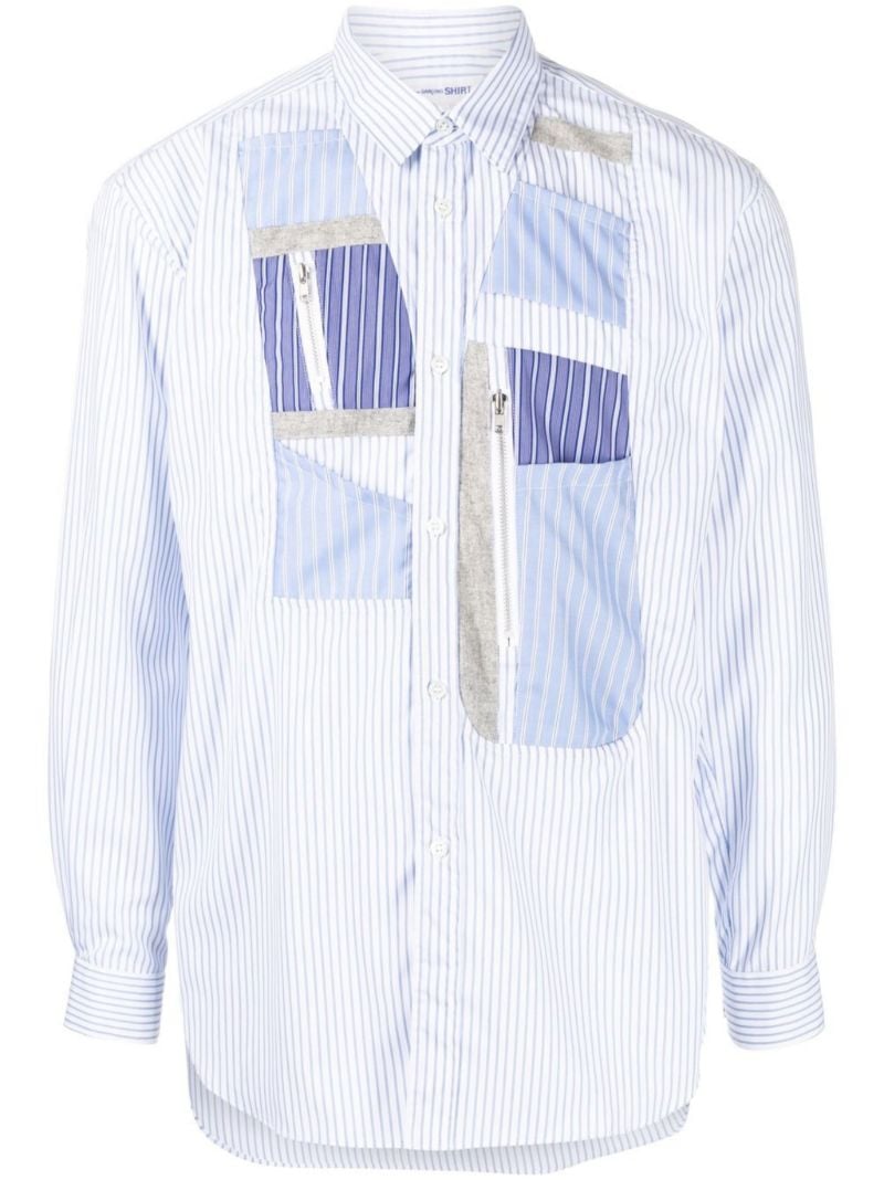 Blue Patchwork Striped Cotton Shirt