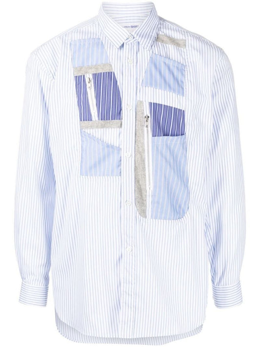 Blue Patchwork Striped Cotton Shirt