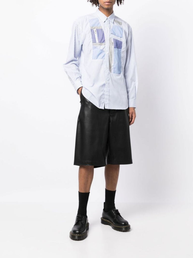 Blue Patchwork Striped Cotton Shirt
