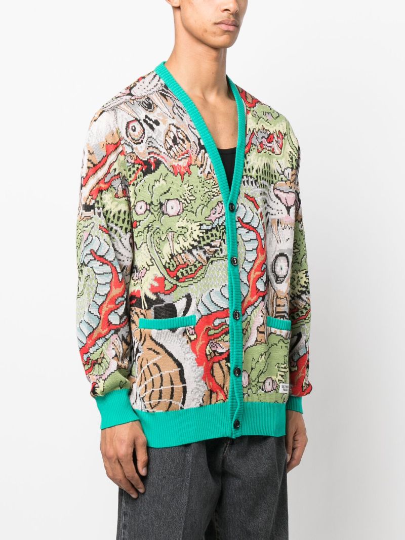 X Tim Lehi Green Graphic Jacquard Cardigan