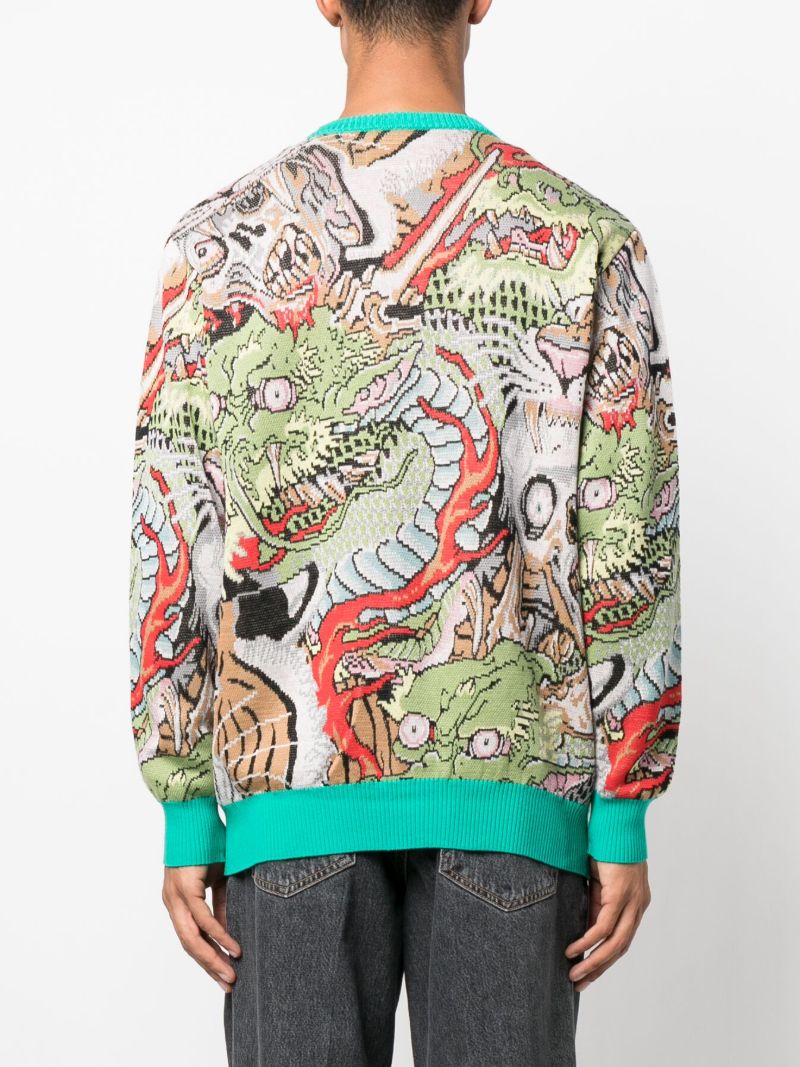 X Tim Lehi Green Graphic Jacquard Cardigan